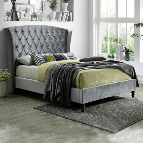 Grey velvet deals bed frame queen